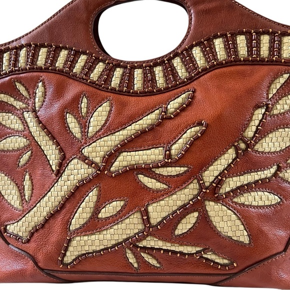 Isabella Fiore Leather Beaded Embellished Oversized Clutch Tote Handbag - Picture 2 of 8